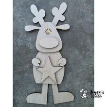 Load image into Gallery viewer, Wonky Reindeer with Star Leaner | 6x14 Rustic Primitive Christmas Decor | Farmhouse Holiday Wood Craft
