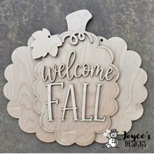 Load image into Gallery viewer, Welcome Fall Pumpkin Door Hanger Wood Blank | DIY Fall Décor
