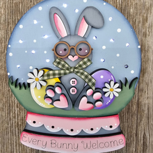 Load image into Gallery viewer, Easter Bunny Snowglobe Fairy Light Sign – DIY Wood Blank with 14 Light Holes – 6.5x8 Inches

