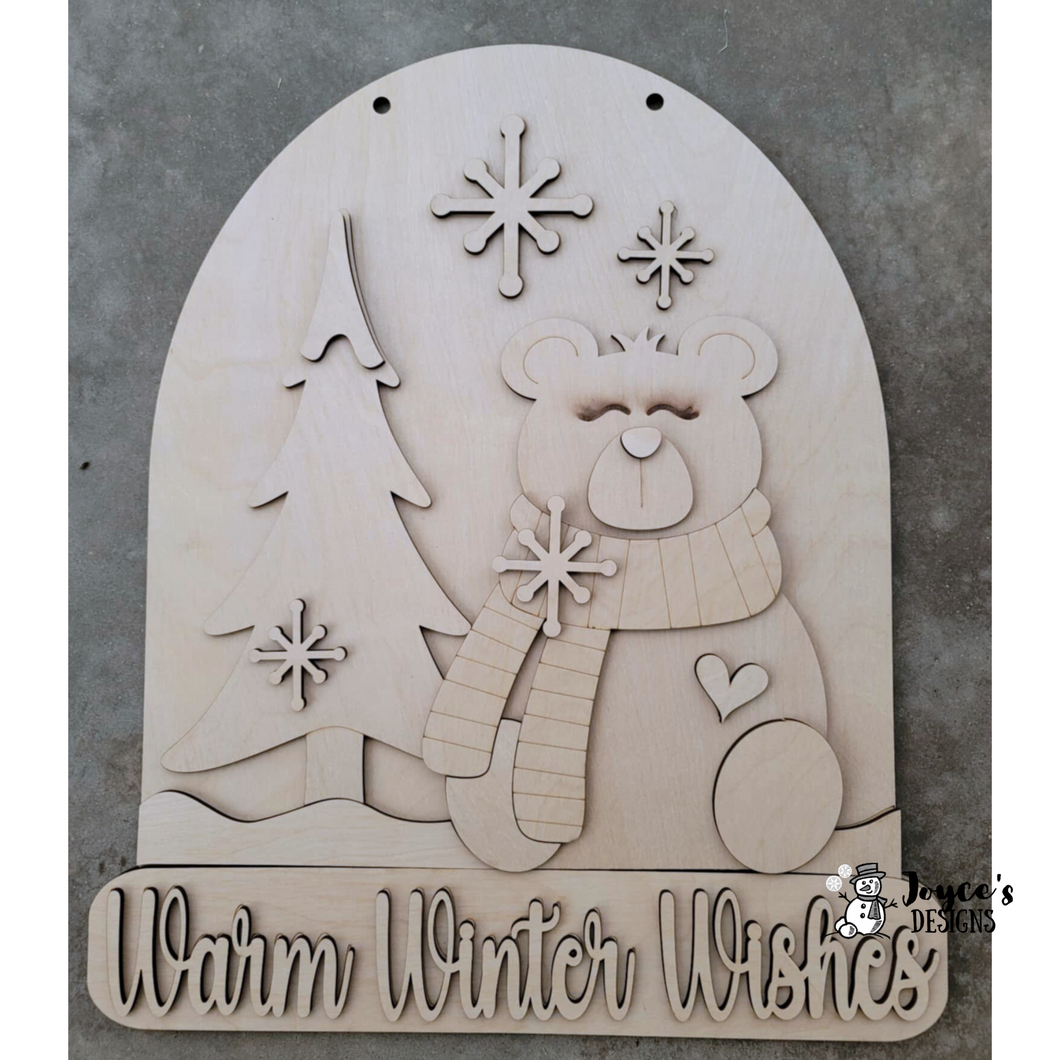 Polar Bear Snowglobe Door Hanger – Unpainted Wood Blank