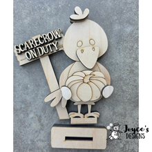 Load image into Gallery viewer, Crow with Sign Wood Blank | Unfinished DIY Fall Wood Cutout | 3.25" x 6"
