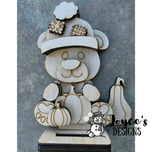 Load image into Gallery viewer, Bear Holding Pumpkins Wood Blank – 4.5x5.75 Fall DIY Craft Cutout

