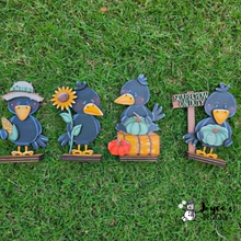 Load image into Gallery viewer, Crow with Sign Wood Blank | Unfinished DIY Fall Wood Cutout | 3.25" x 6"
