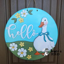 Load image into Gallery viewer, Hello Silly Goose Door Hanger Wood Blank – DIY Paintable Door Sign, Cute Goose Craft, Spring &amp; Everyday Home Decor
