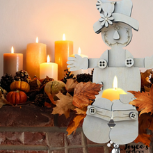 Load image into Gallery viewer, Scarecrow Votive Candle Holder Wood Blank | DIY Fall Candle Holder | Unfinished Wood Craft | 4" x 10"
