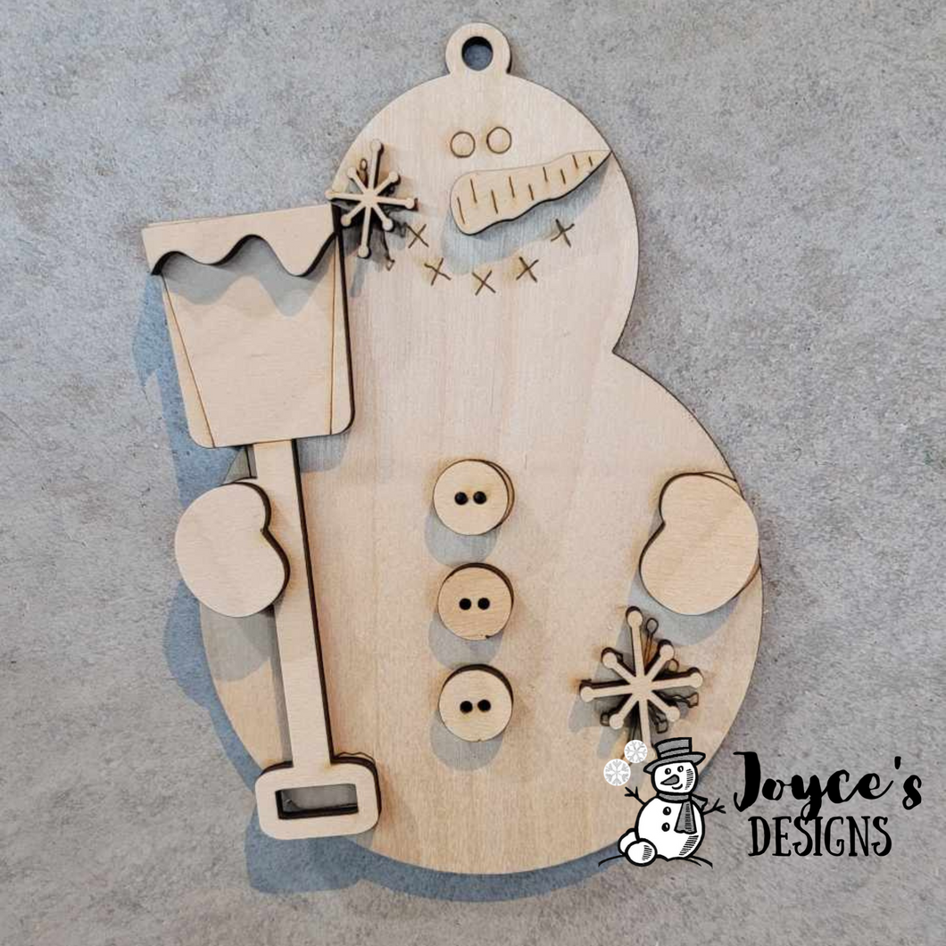 Snowman and Personalized Shovel Ornament