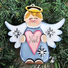 Load image into Gallery viewer, Angel "Rejoice" Heart Ornament | 5x5.5" Wooden Christmas Ornament
