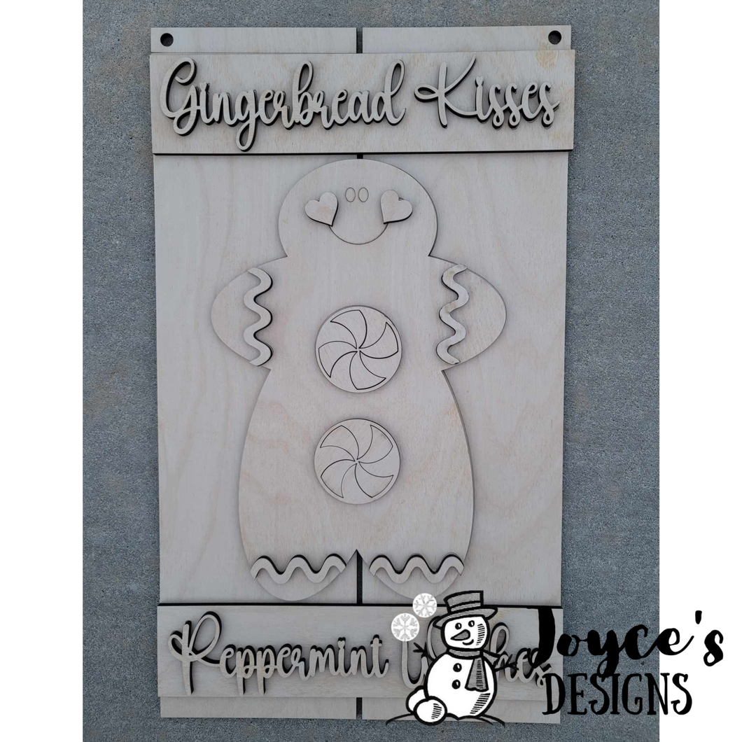 Gingerbread Kiss and Peppermint Wishes Door Hanger
