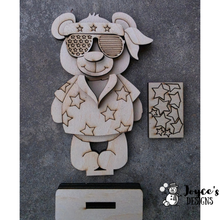 Load image into Gallery viewer, Bear with 4th of July Glasses Shelf Sitter Wood Blank – 3x5.5 Patriotic DIY Craft
