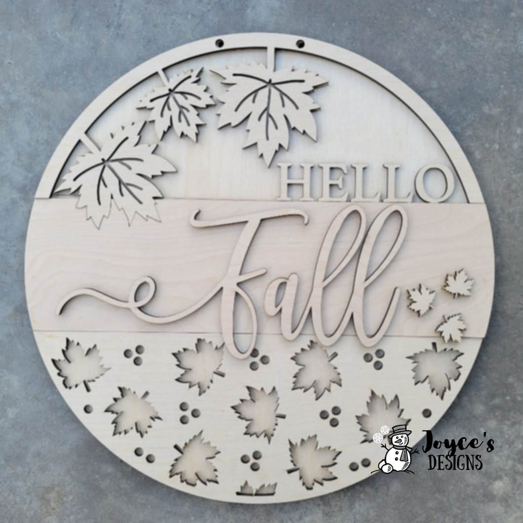 Hello Fall Door Hanger with Leaf Cutouts – DIY Wood Blank for Autumn Porch Decor