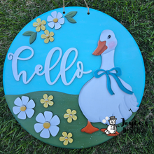 Load image into Gallery viewer, Hello Silly Goose Door Hanger Wood Blank – DIY Paintable Door Sign, Cute Goose Craft, Spring &amp; Everyday Home Decor
