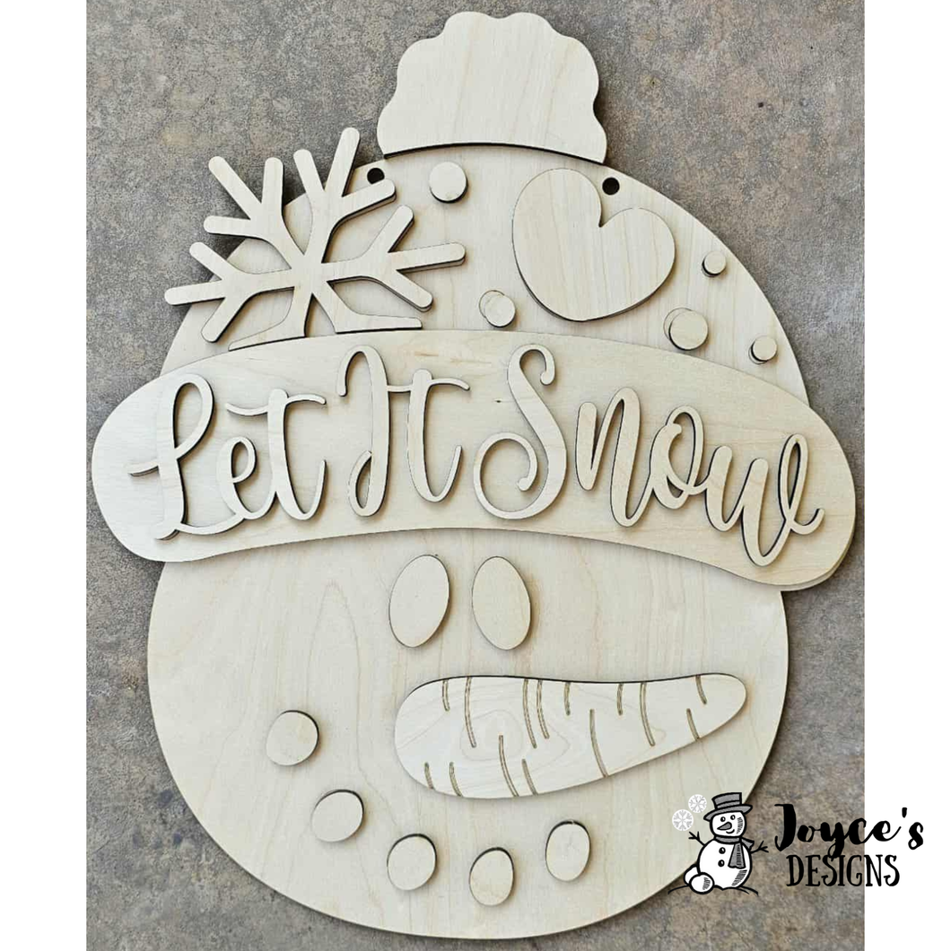 Snowman Face Door Hanger Wood Blank | “Let It Snow” Winter Hat Sign – DIY Christmas Craft
