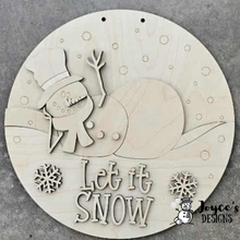 Load image into Gallery viewer, Let It Snow Goofy Snowman Door Hanger Blank – DIY Wood Craft for Winter Decor

