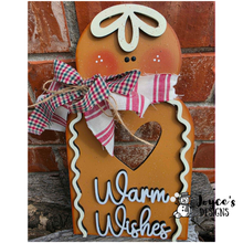 Load image into Gallery viewer, Warm Wishes Gingerbread Shelf Sitter with Cutout Heart | 5.5x10.25Unfinished Wooden Christmas Decor | DIY Paint Kit
