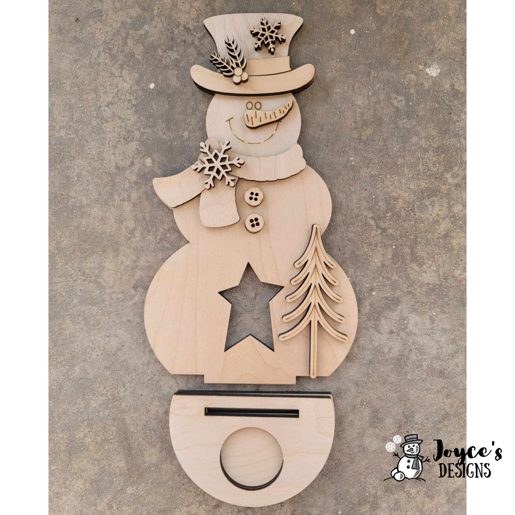 Tealight Snowman and Pine Tree Shelf Sitter