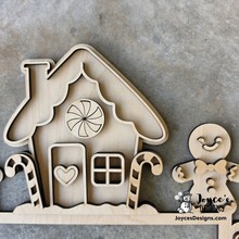 Load image into Gallery viewer, Gingerbread Couple &amp; House Door Corner 12.5 x 13 | Choose Left or Right | Unfinished Wood Christmas Craft
