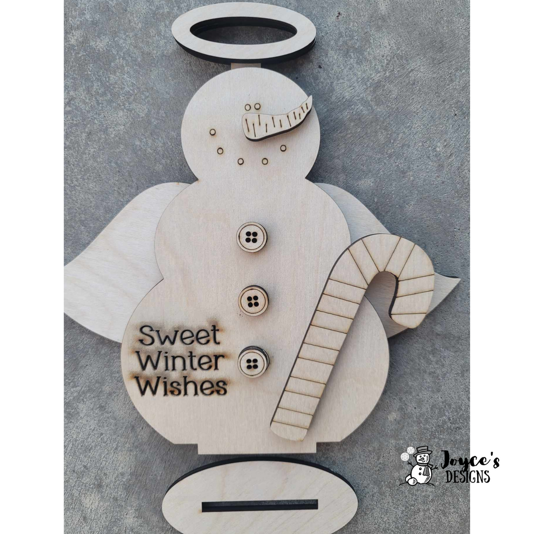 Snow Angel Snowman Shelf Sitter – Unfinished “Sweet Winter Wishes” DIY Decor