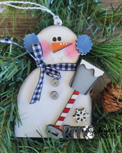 Load image into Gallery viewer, Snowman with shovel ornament
