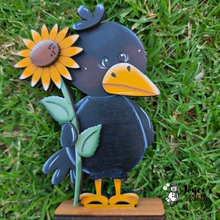 Load image into Gallery viewer, Crow with Sunflower Wood Blank | Unfinished DIY Fall Door Hanger | 3.5" x 5.75"
