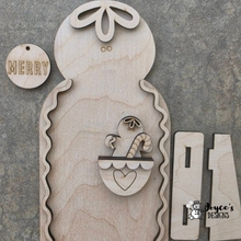 Load image into Gallery viewer, Gingerbread Pocket Merry Tag | 5.5x10.25 Unfinished Wooden Christmas Door Hanger | DIY Paint Kit
