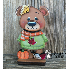 Load image into Gallery viewer, Fall Bear with Scarf Wood Blank – 3x5.75 DIY Craft Cutout
