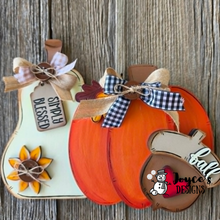 Load image into Gallery viewer, Pumpkin with "Simply Blessed" Tag Wood Blank | Unfinished DIY Fall Craft | 5.5" x 8.75"
