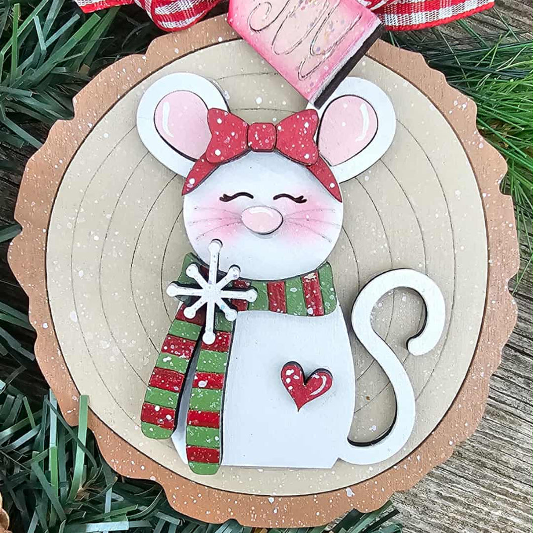 Christmas Mouse Ornament – Girl | Wood Blank