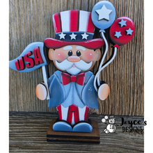 Load image into Gallery viewer, Uncle Sam with Balloons Wood Blank Shelf Sitter – 6x6.5 DIY Patriotic Decor – Paintable Summer &amp; 4th of July Craft
