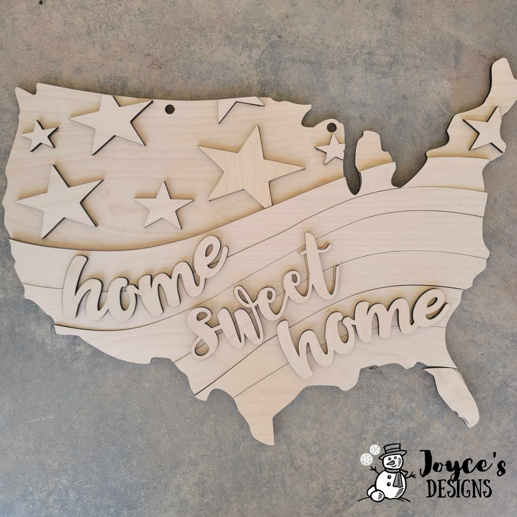 Home Sweet Home USA Shaped Doorhanger