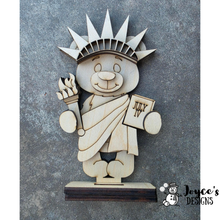 Load image into Gallery viewer, Bear Statue of Liberty Shelf Sitter Wood Blank – 3.5x6 Patriotic DIY Craft
