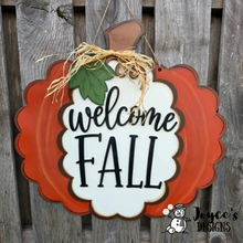 Load image into Gallery viewer, Welcome Fall Pumpkin Door Hanger Wood Blank | DIY Fall Décor
