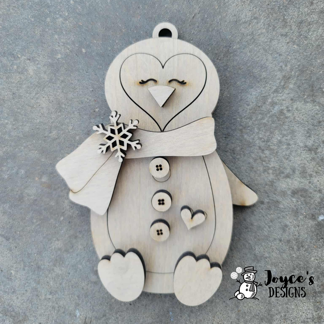 Penguin With Scarf Ornament Wood Blank – Ready to Paint DIY Christmas Craft