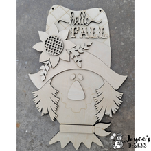 Load image into Gallery viewer, Hello Fall Scarecrow, Scarecrow sign, Fall decor, Fall Doorhanger
