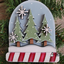 Load image into Gallery viewer, Snow Globe Trees Ornament – Candy Cane or Gingerbread Base – 4.5&quot; x 5.5&quot; Unpainted Wood Blank
