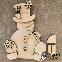 Load image into Gallery viewer, Chunky Sitting Snowman Shelf Sitter, Snowman Tiered Tray, Winter Shelf Sitter, Frosty Friends,  Snowman shelf sitter, Wood Shelf Sitter Kit, DIY Shelf Sitter
