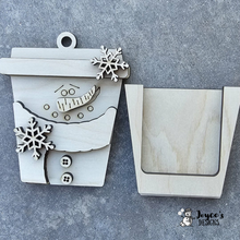 Load image into Gallery viewer, Snowman Latte Gift Card Holder &amp; Ornament – DIY Winter Wood Blank

