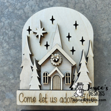 Load image into Gallery viewer, Come Let Us Adore Him Snow Globe Wood Blank | 5.25 x 6.75 DIY Christmas Craft
