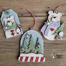 Load image into Gallery viewer, Snow Globe Trees Ornament – Candy Cane or Gingerbread Base – 4.5&quot; x 5.5&quot; Unpainted Wood Blank

