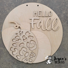 Load image into Gallery viewer, Hello Fall Leopard Print Pumpkin Doorhanger
