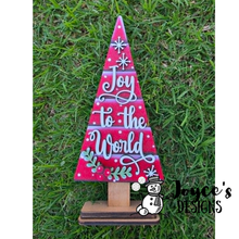 Load image into Gallery viewer, Tree Joy to the World Shelf Sitter | 4.5x10.5 Rustic Christmas Decor | Primitive Farmhouse Holiday Wood Sign
