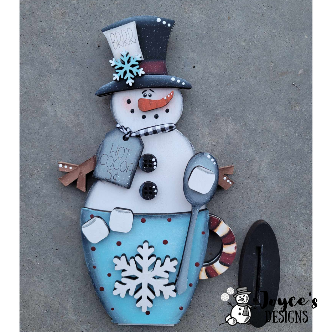 Snowman in a Hot Cocoa Mug Shelf Sitter, Snowman Tiered Tray, Winter Shelf Sitter, Frosty Friends,  Snowman shelf sitter, Wood Shelf Sitter Kit, DIY Shelf Sitter