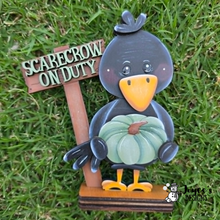 Load image into Gallery viewer, Crow with Sign Wood Blank | Unfinished DIY Fall Wood Cutout | 3.25" x 6"
