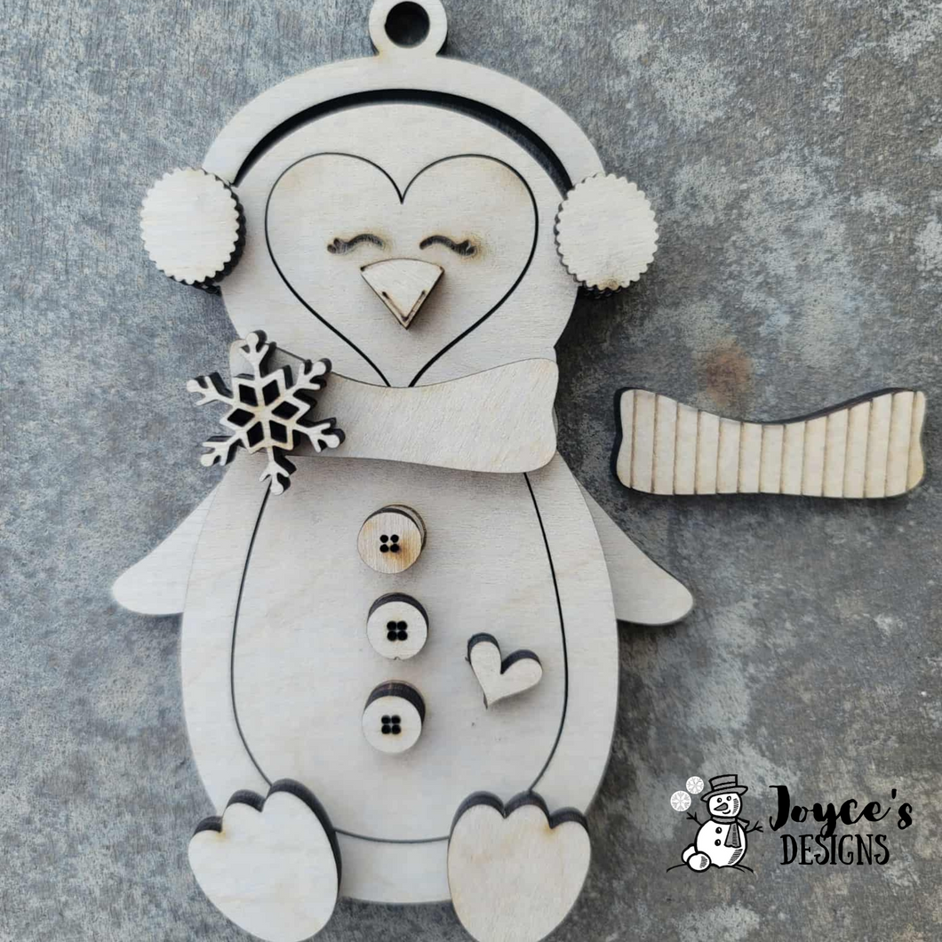 Penguin With Earmuffs Ornament Wood Blank – Ready to Paint DIY Christmas Craft