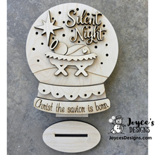 Load image into Gallery viewer, Silent Night Nativity Snowglobe Wood Blank – With or Without Fairy Light Holes

