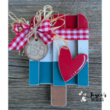 Load image into Gallery viewer, Patriotic Popsicle USA and Heart– 3.5x6 DIY Patriotic Decor – Paintable 4th of July Craft
