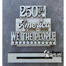Load image into Gallery viewer, America 250th Anniversary Wood Block Stacker | Patriotic Shelf Sitter 5x5 | USA 1776–2026 Decor | Fourth of July Tiered Tray Decor | Wooden Blank Craft
