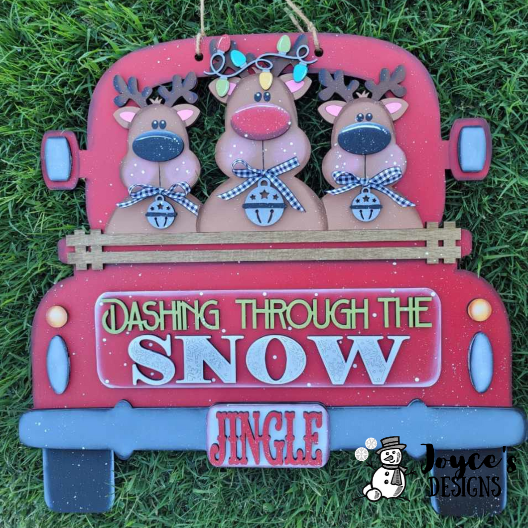 Dashing Through the Snow Reindeer Truck Door Hanger