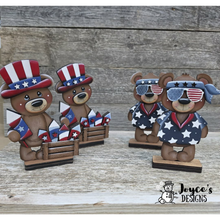 Load image into Gallery viewer, Bear with 4th of July Glasses Shelf Sitter Wood Blank – 3x5.5 Patriotic DIY Craft
