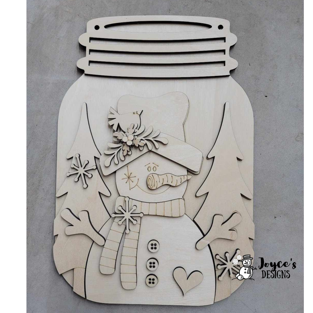 Snowman Winter Mason Jar Doorhanger