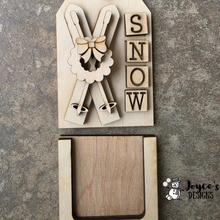 Load image into Gallery viewer, Snow Skis Ornament Wood Blank – DIY Paintable Ski Ornament – Rustic Winter Decor with “Snow” Word
